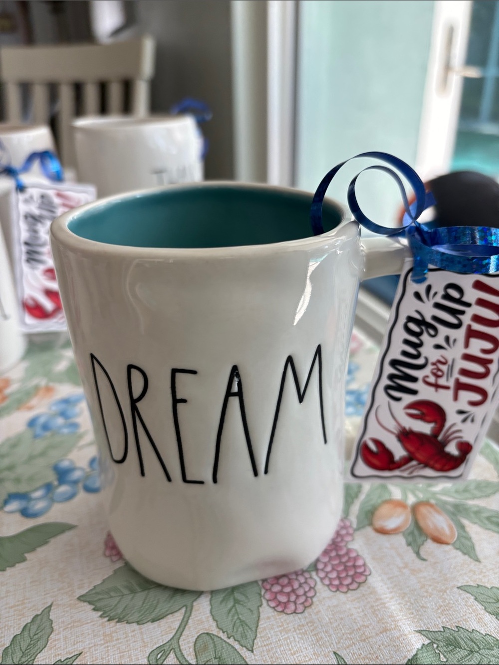 Rae Dunn White Mug with Teal Interior - DREAM